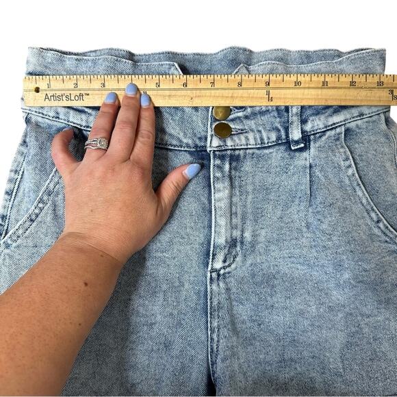 Denim Jean Shorts Cuffed Acid Wash Retro Pleated High Rise Boho Cute Girls Sz 16 - Picture 5 of 7